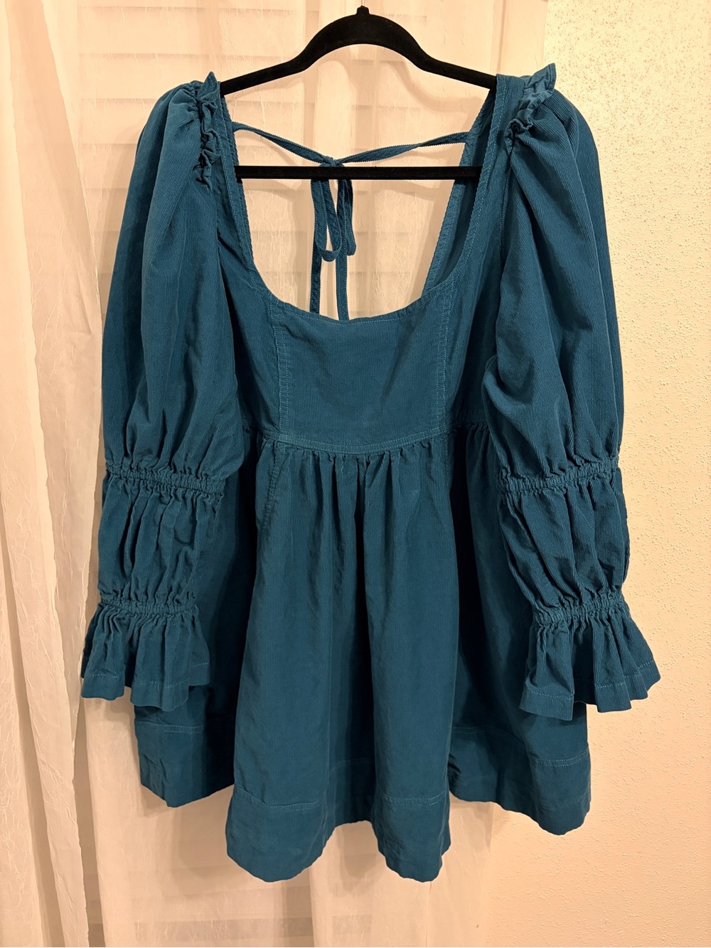 Anthropologie Pilcro Teal Puff-Long Sleeve Mini Dress